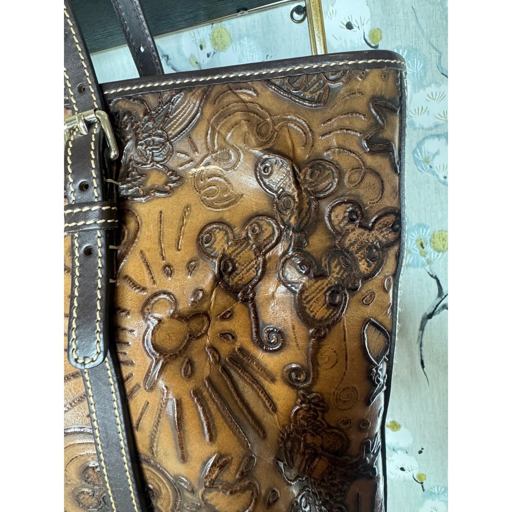 Dooney & Bourke Disney Parks Embossed Leather Tote Bag Brown Mickey Castle - Picture 4 of 10